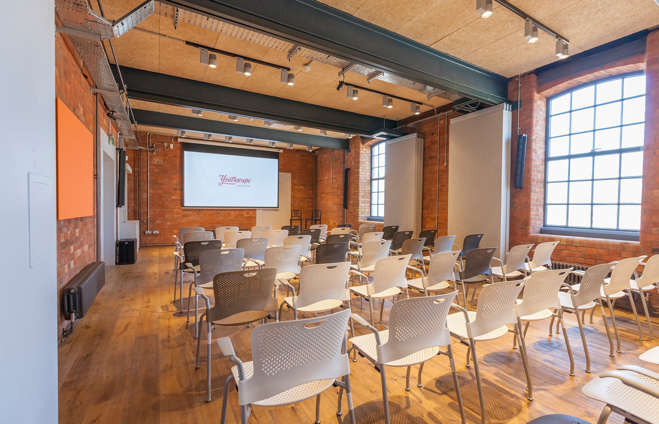 The conference room has space for 100 reception style or 80 theatre style