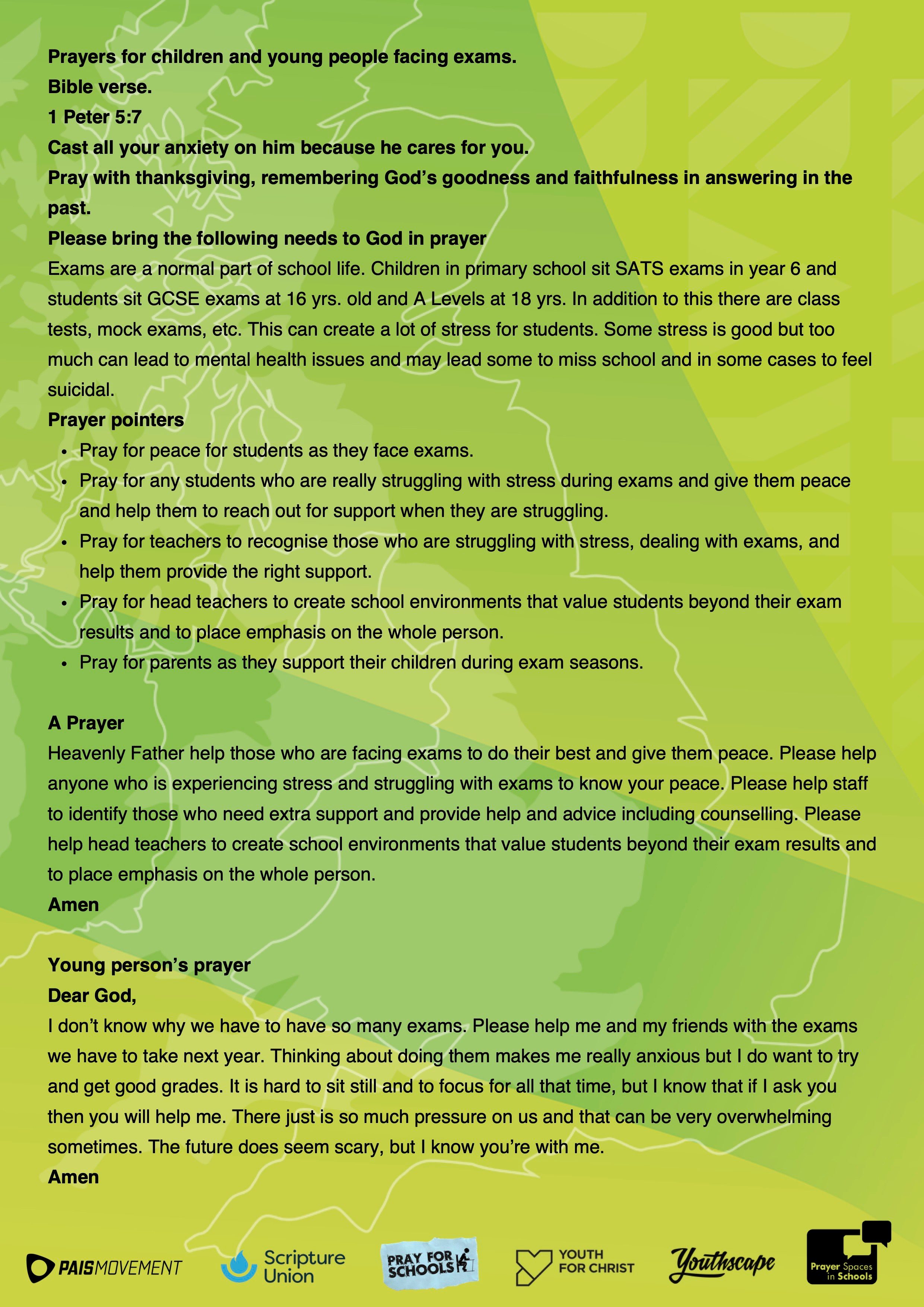 Prayers for children and young people facing exams Prayers for children and young people facing exams