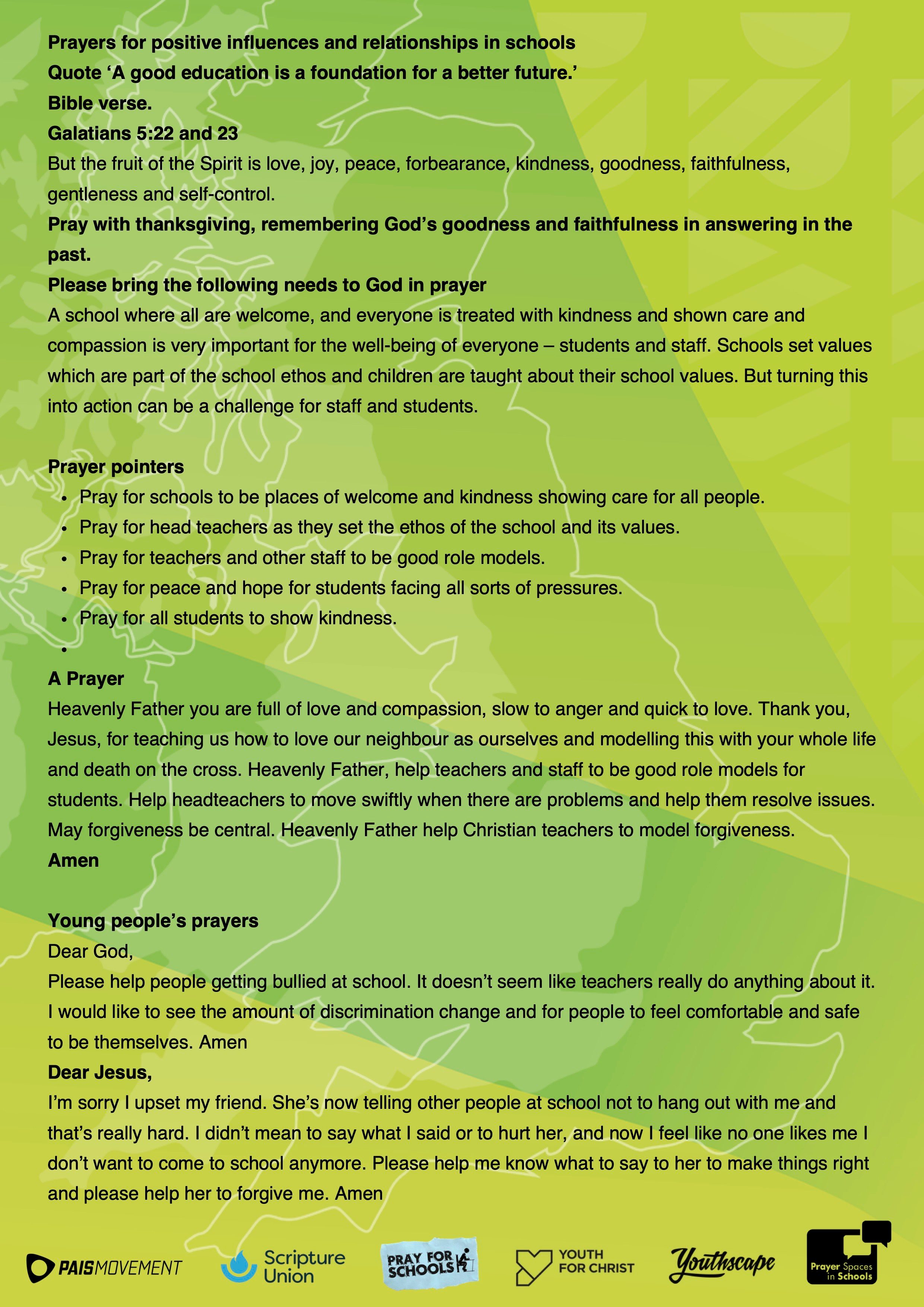 Prayers for positive influences and relationships in schools Prayers for positive influences and relationships in schools